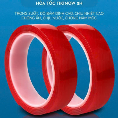 Băng Keo 2 Mặt Nano Đỏ Cường Lực Trong Suốt Siêu Dính, Chịu Nhiệt, Chống Nước Rộng 20mm x 3 mét