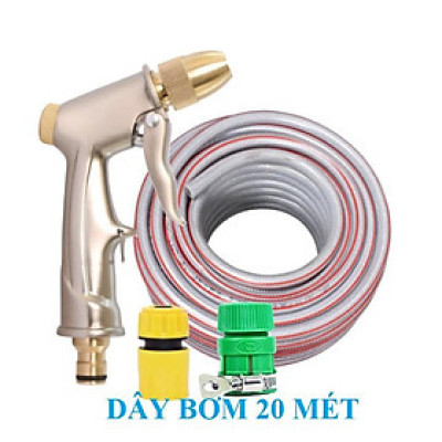 Bộ dây vòi xịt nước rửa xe, tưới cây . tăng áp 3 lần, loại 20m 206701 đầu đồng,cút+ tặng mở chai