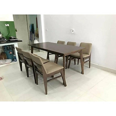 Bộ bàn ăn kudo mặt gỗ nâu 1m65 + 6 ghế kudo nâu  Thương hiệu Nội Thất Bình Long 