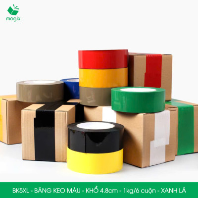 BK5XL - 1 cuộn băng keo màu khổ 4.8cm loại 1kg/6 cuộn - Xanh lá - Băng keo, băng dính đóng hàng