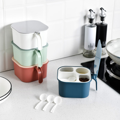 Hộp đựng gia vị 4 ngăn kín khí , chống ẩm ướt, Hũ gia vị chia ngăn có nắp đậy kèm thìa tiện lợi