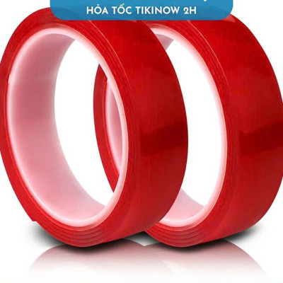 Băng Keo 2 Mặt Nano Đỏ Cường Lực Trong Suốt Siêu Dính, Chịu Nhiệt, Chống Nước Rộng 20mm x 3 mét