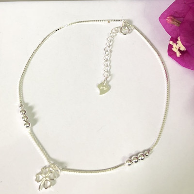 Lắc chân bạc nữ trang sức bạc Ý S925 Bạc Xinh Huệ Ngân - Cỏ bốn lá may mắn RYBJ50063
