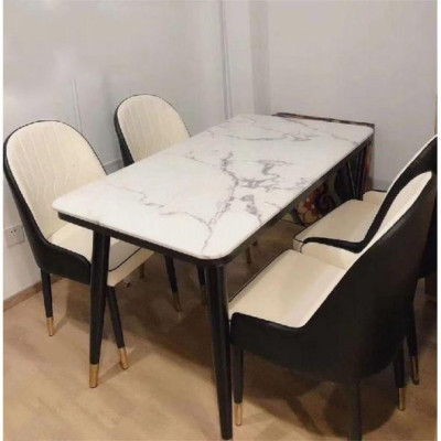 Bộ bàn ăn chân trụ 1m2 + 4 ghế Monet có tay mặt đá ceramic  Thương hiệu Nội Thất Bình Long 