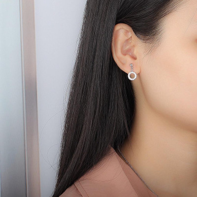 Khuyên tai bạc 925 nụ minidot treo tròn 3 mắt xích cá tính độc đáo Dế Bạc – K5246