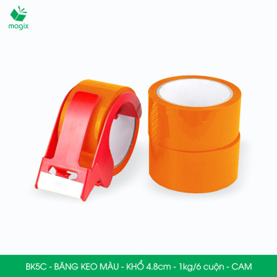 BK5C - 6 cuộn băng keo màu khổ 4.8cm loại 1kg/6 cuộn - Cam - Băng keo, băng dính đóng hàng