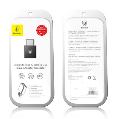Đầu Chuyển Đổi OTG Sạc Nhanh, Truyền Dữ Liệu 2.4A Baseus Mini USB Female To Type-C Male Adapter Converter-Hàng Chính Hãng