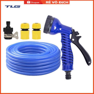 Bộ dây tăng áp 3 lần vòi xịt nước rửa xe, tưới cây loại 7-10m (cút nhựa nối nhựa đen) 206843