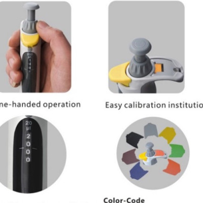 MicoPipette đơn kênh, dung tích điều chỉnh 1μl,10μl,20μl,100μl,200μl,1ml,5ml,10ml, hãng Fcombio, hàng chính hãng