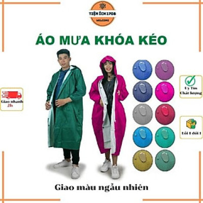 Áo Mưa Dây Kéo Cao Cấp Người Lớn Vải Dù Da Cá 1m4 - Giao màu ngẫu nhiên