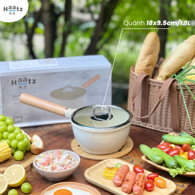 Quánh chống dính phủ gốm Haatz Hàn Quốc size 18cm vung kính đáy từ