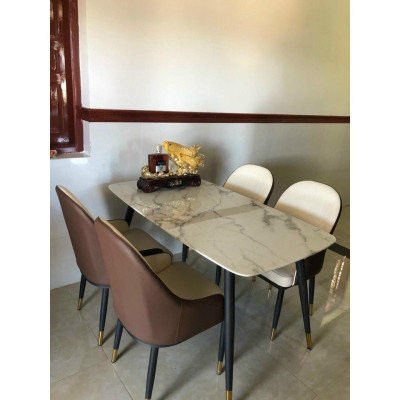 Bộ bàn ăn chân trụ 1m2 + 4 ghế Monet có tay mặt đá ceramic  Thương hiệu Nội Thất Bình Long 