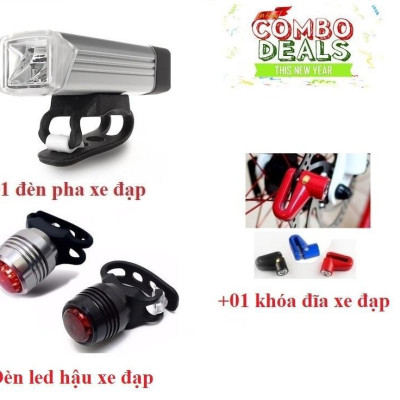 Combo xe đạp : Khóa Chống Trộm Xe Đạp +Đèn pha siêu sáng+Đèn led hậu có móc cài cho xe đạp