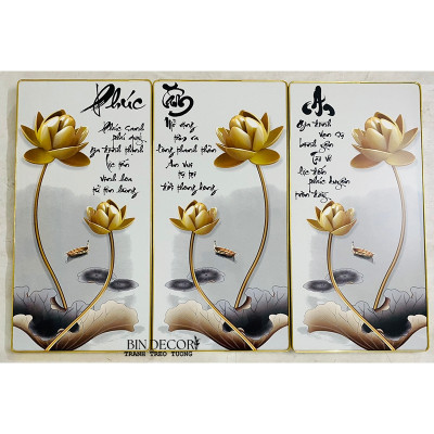 (ẢNH THẬT) Tranh treo tường 3 tấm phúc tâm an tranh phòng khách kèm đinh treo