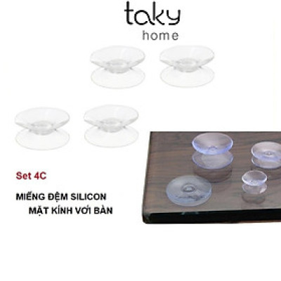 Set 4 Miếng Đệm Silicon Lót Kính Mặt Bàn Nhỏ Gọn, Đệm Kê Giữ Kính và Mặt Bàn, Chống Xê Dịch Và Trơn Trượt Mặt Kính. TakyHome 5507