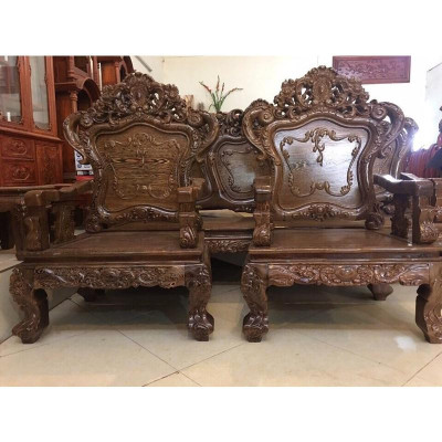 Bộ bàn ghế kiểu louis pháp gỗ mun đuôi công