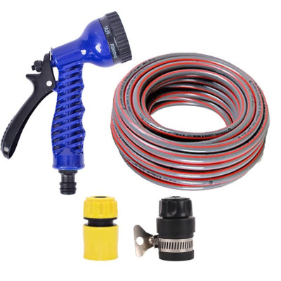 Bộ dây tăng áp 3 lần vòi xịt nước rửa xe, tưới cây loại 20m (cút nhựa nối nhựa đen 713-2) 206843