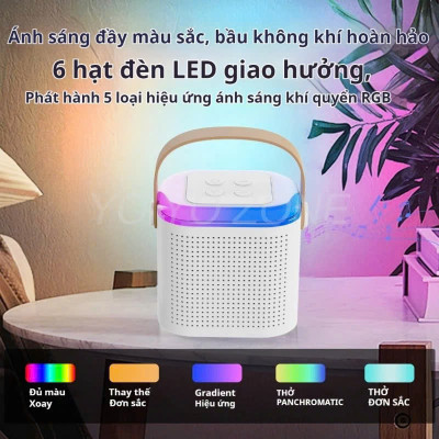 Loa Bluetooth mini kèm 2 micro hát karaoke không dây - Mic hát karaoke âm thanh chất lượng lọc âm khử nhiễu LED RGB - Hàng Nhập Khẩu