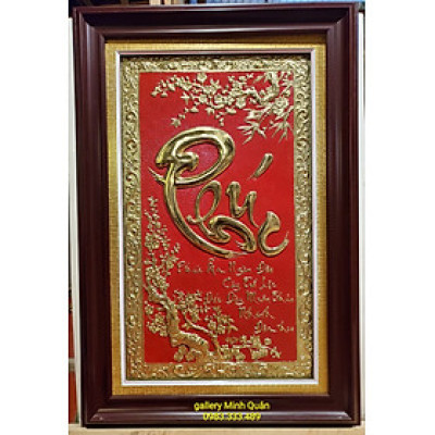 Tranh đồng vàng nguyên chất liền tấm thư pháp chữ PHÚC-A215