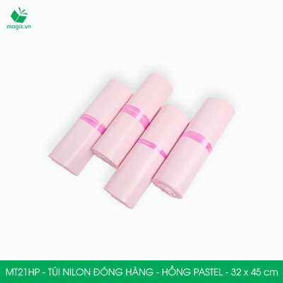 MT21HP - 32x45 cm  - Túi nilon gói hàng - 300 túi niêm phong đóng hàng màu hồng pastel