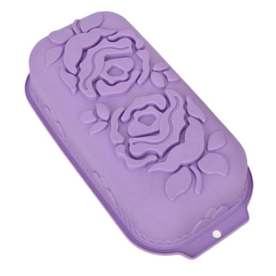 Khuôn silicon làm đế bánh, rau câu, bánh mì hình chữ nhật hoa hồng đôi kèm lá - Loại 29 cm - Mã số 1109