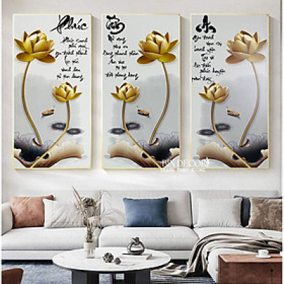 (ẢNH THẬT) Tranh treo tường 3 tấm phúc tâm an tranh phòng khách kèm đinh treo