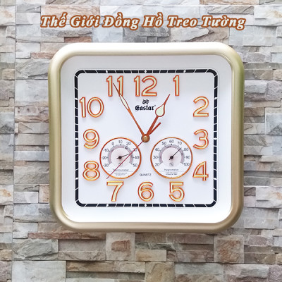 Đồng Hồ Treo Tường EASTAR Cao Cấp Có DẠ QUANG Và NHIỆT ẨM KẾ CƠ (Không Dùng Pin) - Máy Kim Trôi - SỐ NỔI 3D - Hình Vuông Mặt Trắng - Tặng Pin Maxell