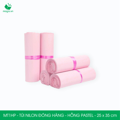 MT1HP - 25x35 cm  - Túi nilon gói hàng - 100 túi niêm phong đóng hàng màu hồng pastel