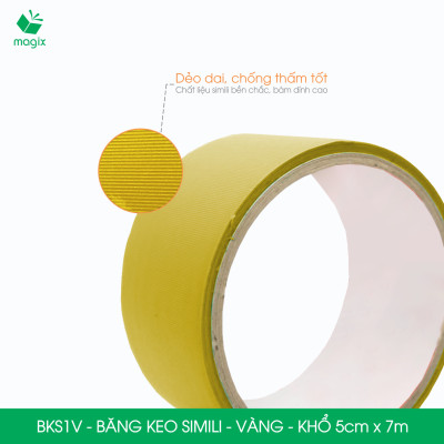 BKS1V - 6 cuộn băng keo Simili khổ 5cm x 7m - Vàng - Băng dính dán gáy sách, đóng cuốn