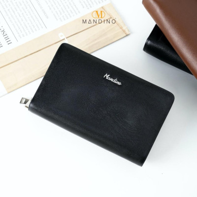 Clutch Ví Cầm Tay Nam, Nữ Mandino 2 Ngăn Khóa Kéo Da Bò Nappa Nhỏ Gọn Tiện Dụng CT521