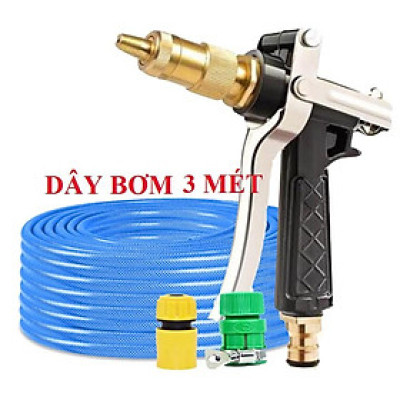 Bộ dây vòi xịt nước rửa xe,tưới cây .tăng áp 3 lần,loại 3m,5m 206236 đầu đồng,cút,nối nhựa vàng+ tặng móc khoá