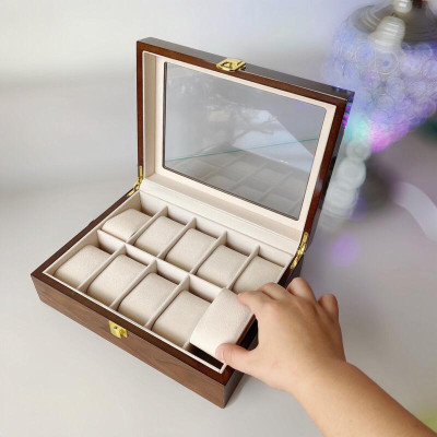 Hộp đồng hồ 10 ngăn bằng gỗ 26x20x5cm 0187