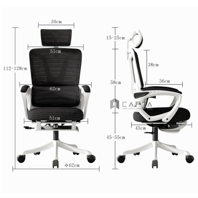 Ghế lưới xoay có gác chân giá rẻ khung nhựa đen lưng ngả nằm 95° ~ 145° CR4327-M Nội thất Capta