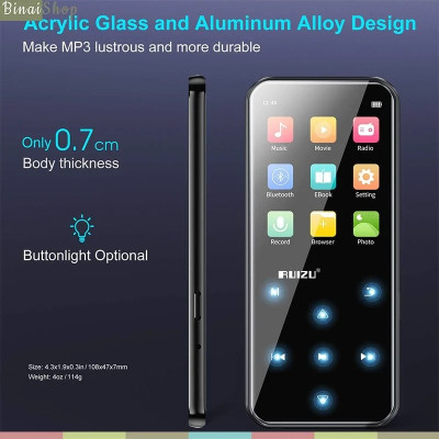 Ruizu D19 - Máy Nghe Nhạc Lossless Siêu Mỏng, Bluetooth 5.0, FM Radio, Thời Lượng Pin 50 Giờ, Bộ Nhớ Trong 16GB - Hàng Chính Hãng