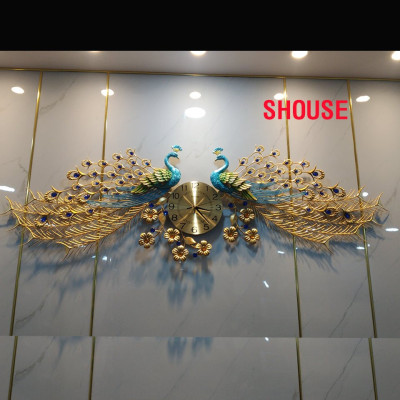 Đồng Hồ Treo Tường Con Chim Công Khổng Tước Kim Trôi Shouse A999 Nghệ Thuật Cao Cấp hiện đại 3D kích cỡ lớn đẹp treo phòng khách