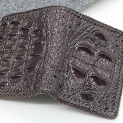 Ví  Da Cá Sấu Lớn Đan Viền Đứng Hai Mặt Đan Viền Songhan Leather WL099.Bóp Da Nam Đan Viền Thủ Công Khâu Tay.Bảo Hành 12 Tháng