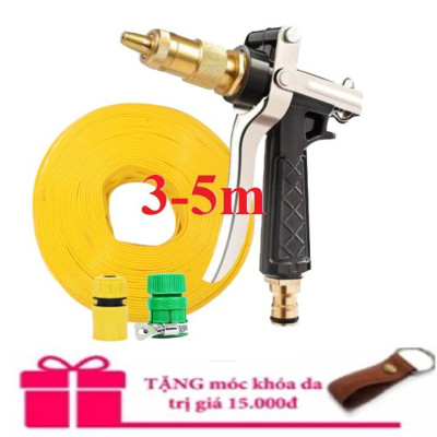 Bộ dây vòi xịt nước rửa xe,tưới cây .tăng áp 3 lần,loại 3m,5m 206236 đầu đồng,cút,nối nhựa vàng+ tặng móc khoá