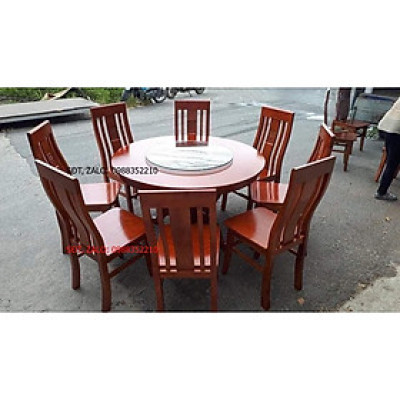 Tặng hộp đựng khăn giấy gỗ hương đá_ Bàn ghế phòng ăn tròn có mâm xoay 8 ghế , bàn đk 1m2