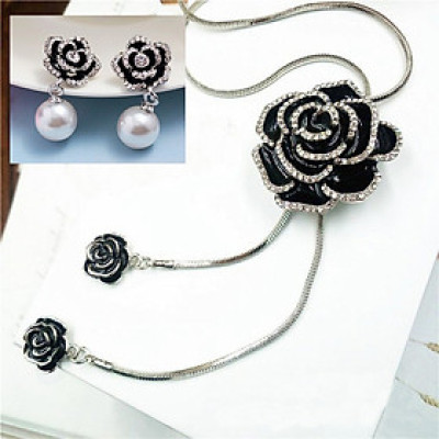 Combo set dây chuyền và bông tai hoa hồng đen ấn tượng