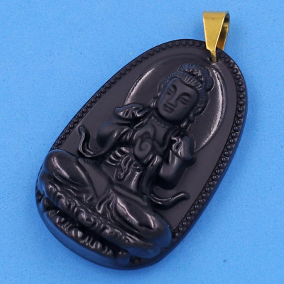 Mặt dây chuyền Phật Như Lai Đại Nhật thạch anh đen 5cm - Phật bản mệnh tuổi Mùi, Thân
