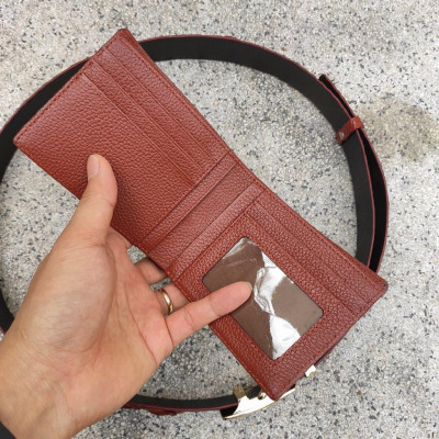 Set Ví và Thắt Lưng Cá Sấu [VÍ BÀN TAY + NỊT DA HÔNG TRƠN] SET5