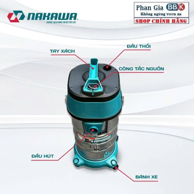 Máy hút bụi NAKAWA 30L Công suất 1600W, lực hút khỏe tiện lợi cho công việc dọn dẹp nhà cửa