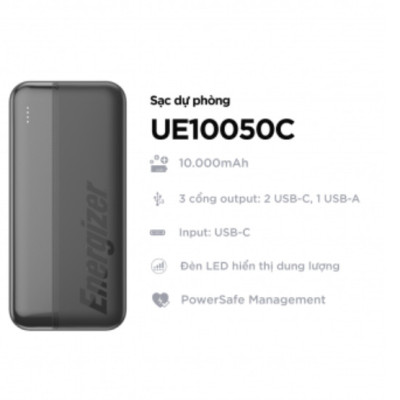 [ Hàng Chính Hãng ] Pin sạc dự phòng cao cấp Energizer UE10055PQBK 10000mAh - Sạc Nhanh PD - BH 12 tháng