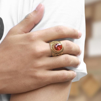 Nhẫn nam titan cao cấp thời trang đẹp inox thép không gỉ nhẫn mỹ mạ vàng trangsucpt đá đỏ PTNNA221