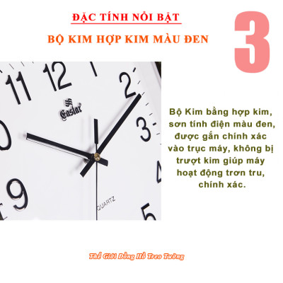 Đồng hồ Treo Tường KIM TRÔI EASTAR CAO CẤP - Mặt Vuông - Viền Kim Tuyến - Số nổi Ánh kim - Bảo Hành 1 Năm - Tặng Pin Maxell