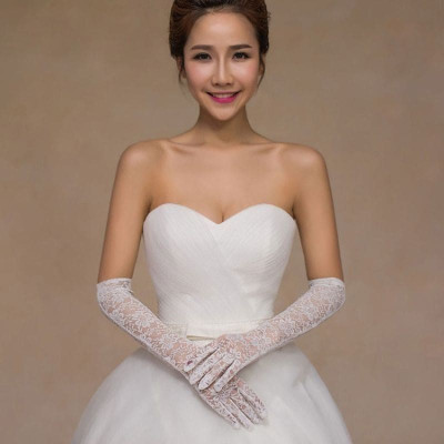 Găng tay ren hoa dáng dài màu trắng cho Cô dâu và Dạ hội, đi tiệc, sự kiện MS: 42422
