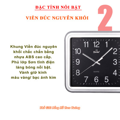 Đồng Hồ Treo Tường KIM TRÔI EASTAR Cao Cấp Mặt Vuông, Viền kim tuyến, Số nổi Ánh kim - Tặng Pin Maxell - BH 1 Năm - Decor Trang Trí Nhà 
