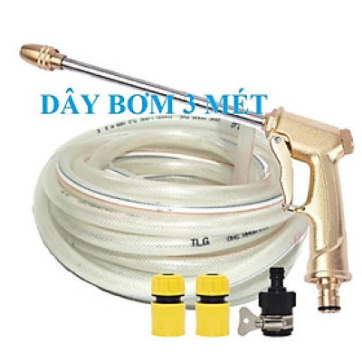Bộ dây vòi xịt nước rửa xe,tưới cây . tăng áp 3 lần,loại 3m,5m 206701-3 đầu đồng,cút,nối nhựa đen+ tặng mở chai