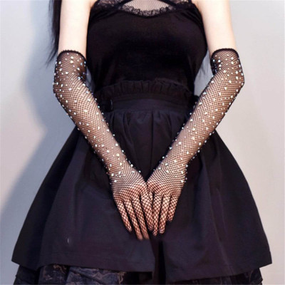 Găng tay sang chảnh màu đen dạng lưới đính đá lấp lánh cho Cô dâu và Dạ hội, đi tiệc, sự kiện, lễ hội MS: 42951