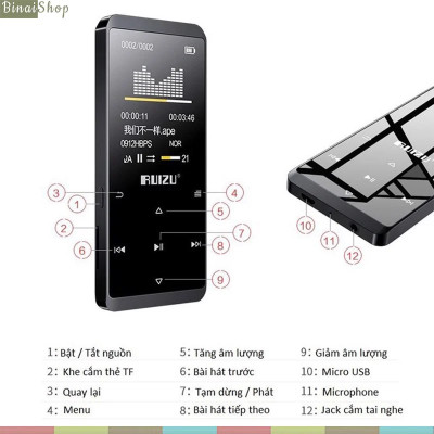 Máy Nghe Nhạc Lossless Bluetooth Ruizu D02 8GB (2018) - Hàng Chính Hãng